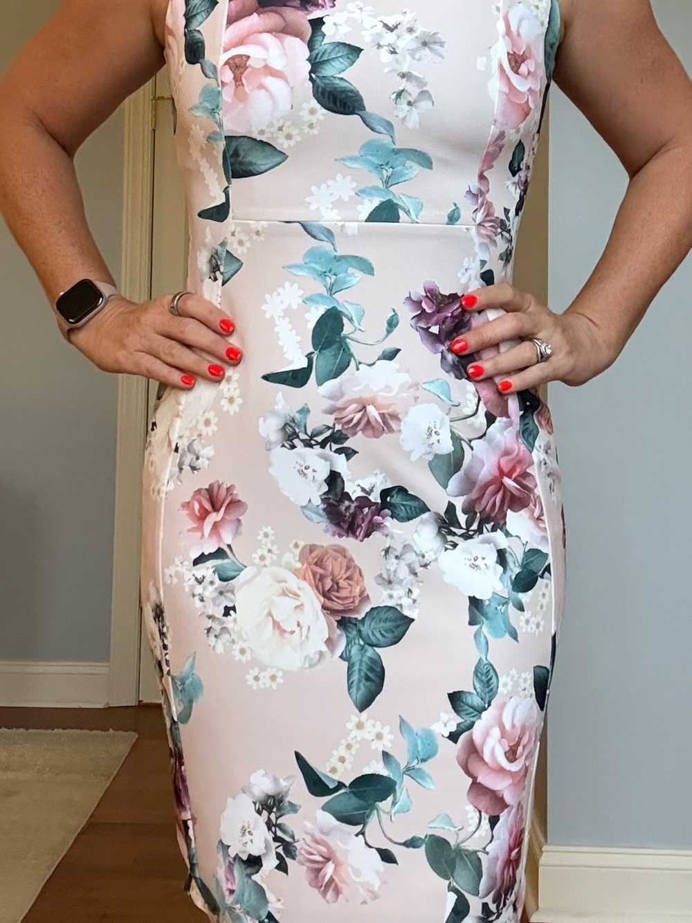 Calvin Klein Blush Floral Midi Sheath Dress